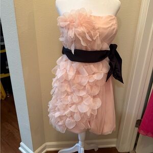 White by Vera Wang Strapless Dress in Blush with Black Bow